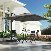 Outsunny Umbreluț de Grădină Suspendat cu Manivelă 3x3m, Inclinabil, cu Greutăți Umplibile, Rotativ 360°, Umbreluț Exterior Pătrat, din Aluminiu, pentru Terasă, Piscină, UV30+, Gri Închis(m-2)