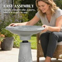 Outsunny Poidło dla ptaków z żywicy, zewnętrzne, okrągłe, 51 cm, imitacja kamienia, stojący karmnik, szare(m-7)