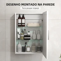 HOMCOM Armário de Casa de Banho Parede com Prateleiras Ajustáveis de Vidro Temperado 40x15x55 cm Branco Brilho(m-4)