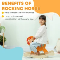 AIYAPLAY Konik na biegunach z Designem Lwa, Nośność 25 kg, 2-5 Lat, Drewno, Pomarańczowy(m-4)