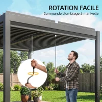 Outsunny Pergola bioclimatique 4x3m, pergola aluminium avec lames orientables, manivelle, stores latéraux coupe-vent, gris foncé(m-7)