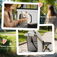 PawHut Carrinho para Animais de Estimação com Capota Ajustável e Cesta de Armazenamento 80x44,5x97 cm Cinzento Claro(m-7)