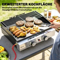 Outsunny Gasgrill 5 KW Tragbarer Tischgrill mit 2 Brenner Keramische Lackbeschichtung Grillrost Warmhalterost(m-5)