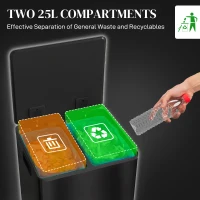 HOMCOM Kosz na śmieci 2 x 25L, pedał, stal nierdzewna, z pokrywą(m-4)