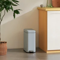 HOMCOM 5L Rectangular Compact Bin Steel Body Removable Bucket Quiet-Close Lid w/ Pedal Lid Rubbish Trash Can Home Office Bedroom Bathroom Living Room Garbage Tidy Clean Grey(m-2)