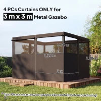 Outsunny 4 Pack Replacement Gazebo Curtains Privacy Panel for Most 3 x 3 m Gazebo, Outdoor Shelter Sidewalls, Dark Grey(m-3)