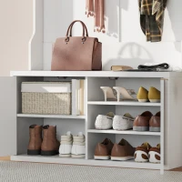 HOMCOM Perchero Zapatero 4 en 1 Perchero Moderno con Estante Abierto para Pasillo Entrada Dormitorio 100x38x172 cm Blanco(m-8)