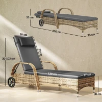 Outsunny Șezlong de soare cu saltea spătar reglabil multipoziții cotiere roți 200 x 73 x 30-103 cm galben(m-3)