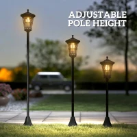 Outsunny Lot de 2 Lampadaires Solaires 1,86 m pour Jardin, Lampes de Rue en Acier Inoxydable à Hauteur Réglable Noir(m-4)