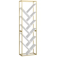 HOMCOM 10 Shelf Modern-Style Bookshelf - Gold Tone/White(m-1)