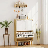 HOMCOM Meuble à chaussures étroit 2 portes blanc brillant étagères réglables pieds en bois pour 12 paires de chaussures(m-2)