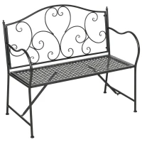 Outsunny Banc de jardin 2 places banquette extérieur terrasse patio en acier style romantique - 106 x 42 x 95 cm noir(m-12)