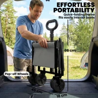Outsunny 80L Foldable Festival Trolley on Wheels, Collapsible Wagon Cart with Drop-Down Tailgate, Adjustable Handle, Grey(m-4)