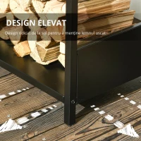 Outsunny Raft pentru Busteni  pentru Exterior si Interior din Otel, Suport pentru Lemne  Modern cu Baza Inaltata, 39x35x76cm, Negru(m-4)