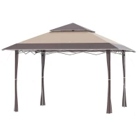 Outsunny Tonnelle barnum de jardin pop-up pliant Anti-UV 4L x 4l x 3H m acier polyester sac transport à roulettes pour la Fête, l'extérieur, Patio, Camping chocolat beige(m-11)