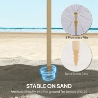 Outsunny 1.7 m Beach Umbrella with Sand Anchor, 30° Tilting Fringed Beach Garden Parasol with Adjustable Height, Blue(m-6)