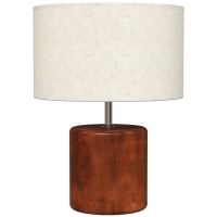 HOMCOM Rustikale Tischlampe Nachttischlampe mit Holzfuß Leinen-Lampenschirm Kippschalter Dunkel
