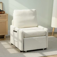 HOMCOM Klappsessel für 1 Person, Schlafsessel mit verstecktem Stauraum, breiter gepolsterter Sitz, 72 x 85,5 x 91 cm, creme(m-6)