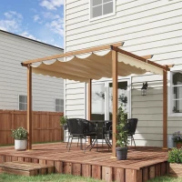 Outsunny Pergola rétractable structure alu + toile polyester haute densité protection contre le soleil  3 x 3 x 2,25 m beige(m-10)