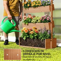 Outsunny Jardinera de Madera de 4 Niveles Jardinera Elevada Exterior con Orificios de Drenaje Tela no Tejida Marrón(m-6)