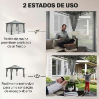 Outsunny Carpa para Jardim com Telhado Duplo Gazebo com Paredes de Rede UPF50+ para Exterior Terraço 360x300x275 cm Cinzento(m-5)