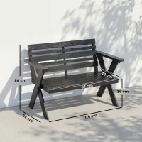 Outsunny 2 Seater Wooden Garden Bench, Slatted Patio Bench with Armrest and Backrest, Black(m-3)
