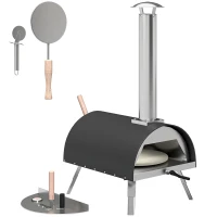 Outsunny Outdoor Pizza Oven Foldable Legs Pellet Wood Fired Pizza Maker w/ 12" Rotating Stone and Peel(m-1)