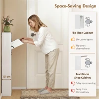 HOMCOM Metalowa szafka na buty z 3 uchylnymi półkami, wąska szafka na buty montowana na ścianie, na 6 par butów, biała(m-4)