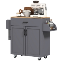 HOMCOM Îlot de Cuisine sur Roulettes avec Tiroir Armoire avec Portes Porte-serviettes et Porte-épices 105x36x85 cm Gris