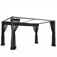 Outsunny Pérgola de Jardín 3x4 m con Techo Retráctil 4 Laterales de Malla UPF30+ Cenador de Jardín para Patio Exterior Gris(m-1)