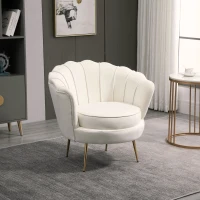 HOMCOM Fauteuil Coquillage Fauteuil Design dim. 79L x 77l x 77H cm Pieds dorés effilés Velours Blanc(m-10)