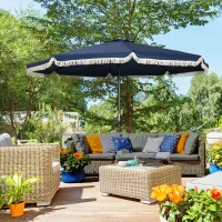 Outsunny Parasol inclinable rond Ø 268 cm avec franges polyester haute densité anti-UV mât démontable 8 baleines - bleu(m-10)