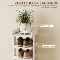 HOMCOM Schuhregal 9 Ebenen Holz-Schuhorganisator mit Ablage oben und 2 Haken, für Eingangsbereich, Weiß(m-6)