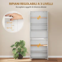 HOMCOM Credenza Cucina Alta 180cm, Mobile Dispensa con Ante Soft-Close, Ripiano Aperto, 2 Armadietti, Ripiani Regolabili, Mobile Cucina Moderno per Sala da Pranzo Soggiorno, Bianco Lucido(m-6)