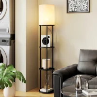 HOMCOM Lampadar cu polițe, 3 temperaturi de culoare, telecomandă pentru living dormitor birou negru(m-5)