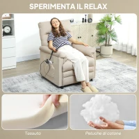 HOMCOM Fauteuil Inclinable avec Repose-pieds, Chauffage, 8 Points de Massage et 5 Modes, Tissu Velouté, Beige(m-4)