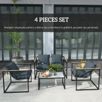 Outsunny set mobilier grădină 4 piese, 2 fotolii, canapea 2 persoane, masă, perne incluse, gri(m-6)