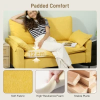 HOMCOM Canapea modernă cu 2 locuri, perne și tapițerie din material textil buretat, 130x77x84 cm, galben(m-4)