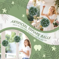 HOMCOM Set of 2 Artificial Plant Topiary Balls, UV-protected Fake Decorative Plants, Blue(m-4)