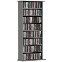 HOMCOM CD- und DVD-Aufbewahrung mit 8 Fächern und 6 verstellbaren Einlegeböden, Kapazität bis zu 360 CD/185 DVD & Blu-ray, grau(m-8)
