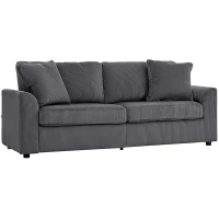 HOMCOM Sofa 3-osobowa z Poduszkami Dekoracyjnymi, Szara Sofa Sztruksowa do Salonu, Sypialni, 212 cm szerokości, Ciemnoszara(m-10)