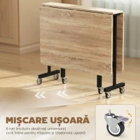 HOMCOM Masă Pliabilă pentru 4-6 Persoane cu 2 Extensii și Roți cu Frână, 120x80x73 cm, Stejar(m-6)