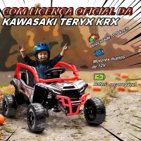 AIYAPLAY Carro Elétrico para Crianças 12V Kawasaki Teryx KRX 1000 com 2 Motores Faróis e USB 100x64x56 cm Vermelho(m-4)