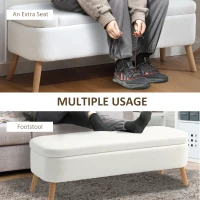 HOMCOM Stołek do przechowywania, stołek z 65 l przestrzeni do przechowywania, podnóżek, materiał polarowy, drewno kauczukowe, pianka, 120 x 42 x 45 cm, kremowo-biały(m-6)