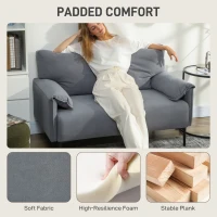 HOMCOM Sofa 2-osobowa, Grube Poduszki, Aksamitna Tapicerka, Kanapa, Czarna(m-4)