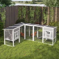 PawHut Gallinero de Madera Grande Exterior en L para Esquina con 2 Nidos Corral Bandejas Extraíbles 251x192x103 cm Gris(m-2)