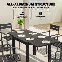 Outsunny Stół Ogrodowy Rozkładany 80/160 x 80 cm Aluminium Stół Jadalniany dla 4-6 Osób, Prostokątny z Blatem Lamelowym(m-5)