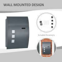 HOMCOM Wall Mounted Letter Box, Weatherproof Post Box for Outside Wall, Modern Mailbox with 2 Keys and Nameplate, Anthracite Grey(m-6)