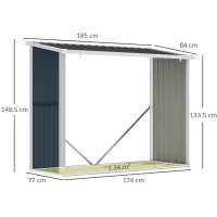 Outsunny Șopron pentru lemne din oțel galvanizat, adăpost depozitare bușteni cu acoperiș înclinat pentru grădină/terasă exterior 185x84x133,5/148,5 cm Gri(m-3)