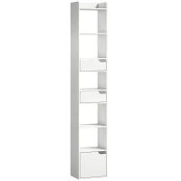 HOMCOM Estantería para Libros con 2 Cajones y Puerta Librería Estrecha con 6 Estantes Abiertos 32x24x181,5 cm Blanco(m-1)